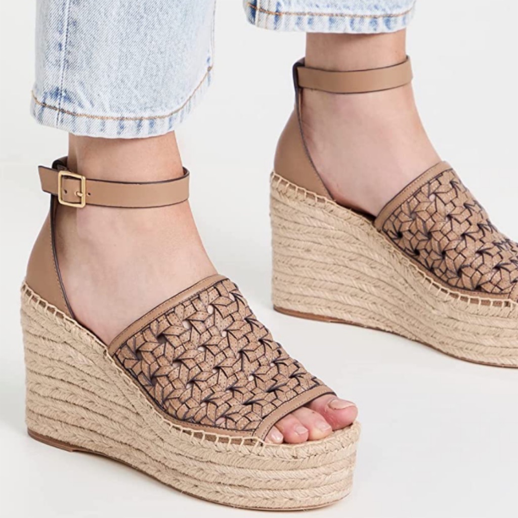New! Tory Burch Basketweave Beige Espadrilles Wedges Size 8.5 $348